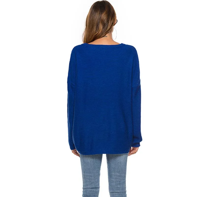 Свитер женский длинный рукав колокол круглый вырез пуловер свитер вязаный