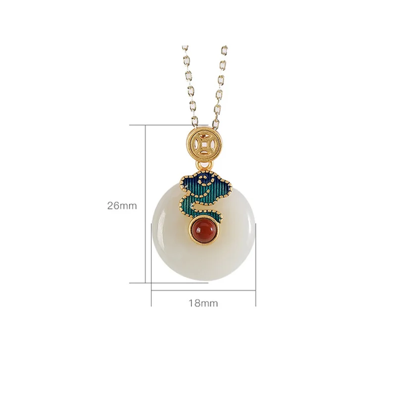 

S925 Pure Silver Gold-plated Pendant for Women Natural Jade Onyx Cloisonne Blue Peace Buckle Retro Female Pendant Simple Style