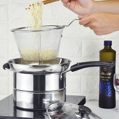 

Stainless steel extra thick frying soup spaghetti pot Non-magnetic Korean single compound bottom noodle pot Steaming multi-funct