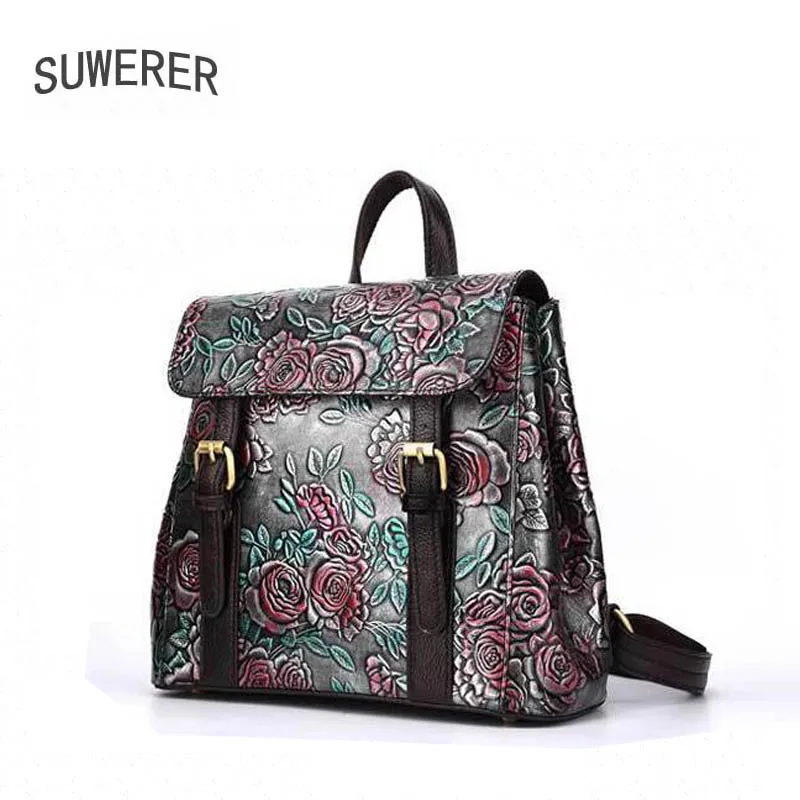 Рюкзак SUWERER женская сумка из натуральной кожи модная рельефная вместительный