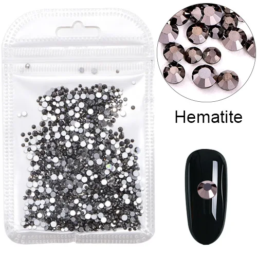 Hematite 1000 шт Смешанные Размеры SS3-SS12; обувь с блестящими стразами ab стеклянные стразы для дизайна ногтей Стразы Б ез исправлений ногтей Rhinestoens нейл-арта украшения H0248 - Цвет: Hematite