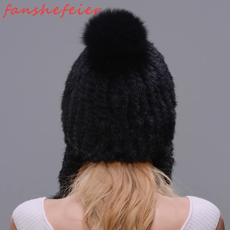 Настоящая Натуральная норковая шапка двойная вязанная длинная меховая с ушками
