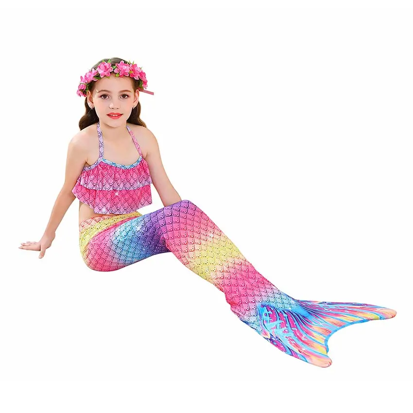 

Girls Swimming Mermaid tail can add Monofin Flipper Kids Mermaid Costume Cosplay Children Swimsuit Fantasy Beach Bikini