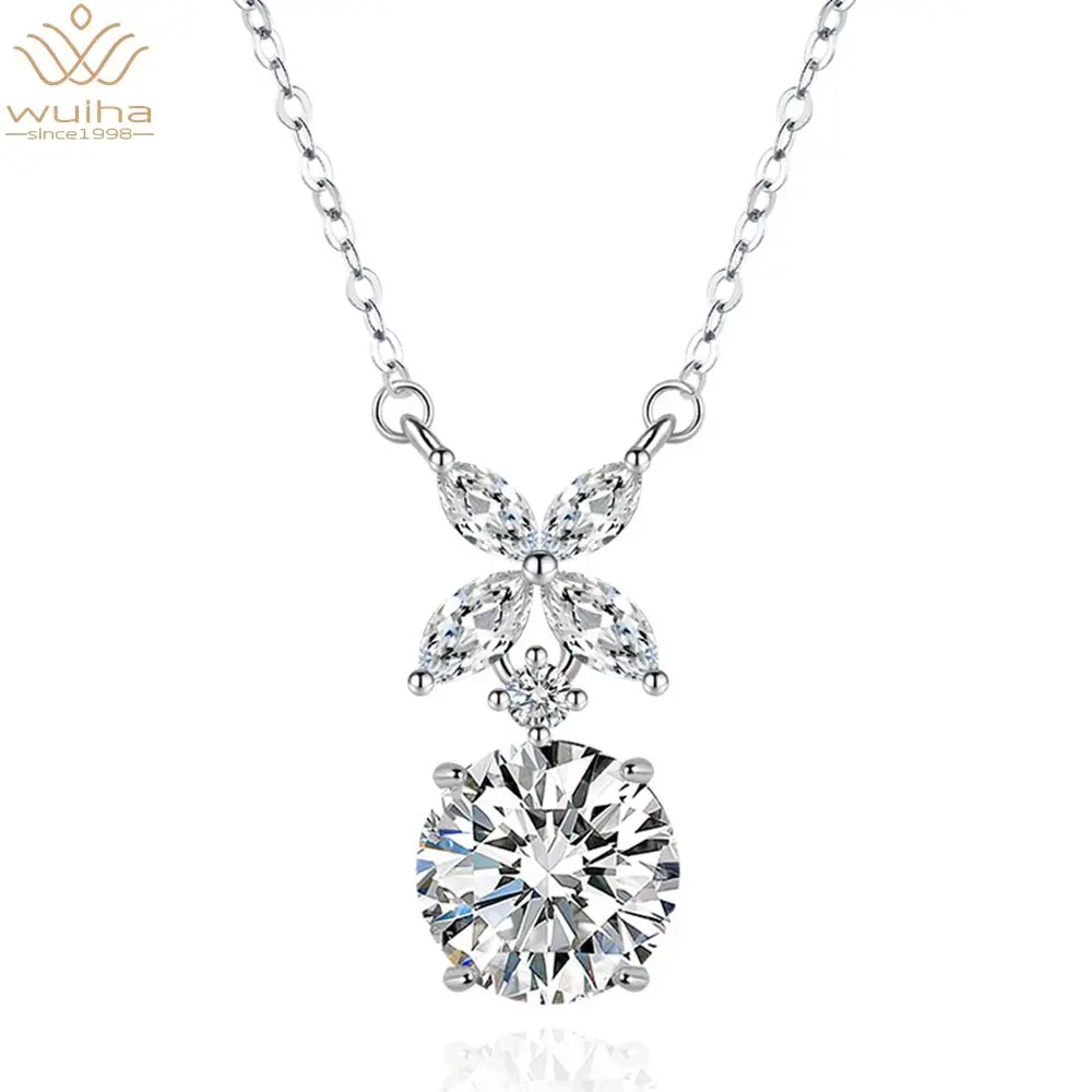 

WUIHA Cute Romantic 100% 925 Sterling Silver Created Moissanite Citrine Pink Saphire Gemstone Pendant Necklace Lady Fine Jewelry