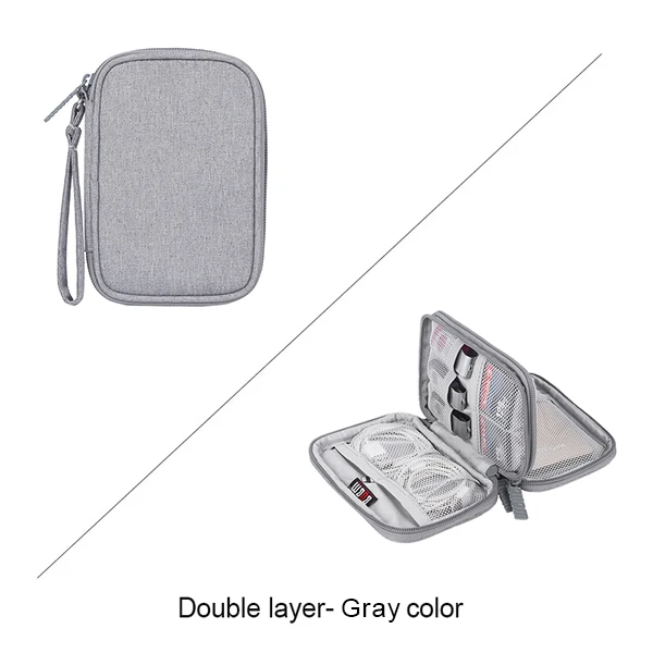 Double layer-Gray BUBM Портативный футляр для внешнего жесткого диска, мягкая защита дорожная сумка для переноски Чехол для 2,5 дюймовый внешний жесткий диск HDD/Сумка для кабелей - Цвет: Double layer-Gray
