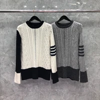 2021 fashion brand sweaters men women slim o neck patchwork pullovers clothing striped wool thick winter casual coat