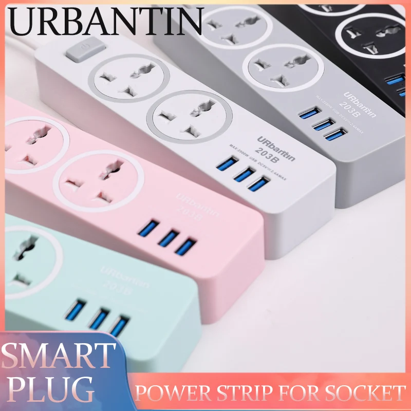 Urbantin Мощность розеток С 3 портами (стандарт 2 AC Smart Plug быстрая зарядка Стандартный