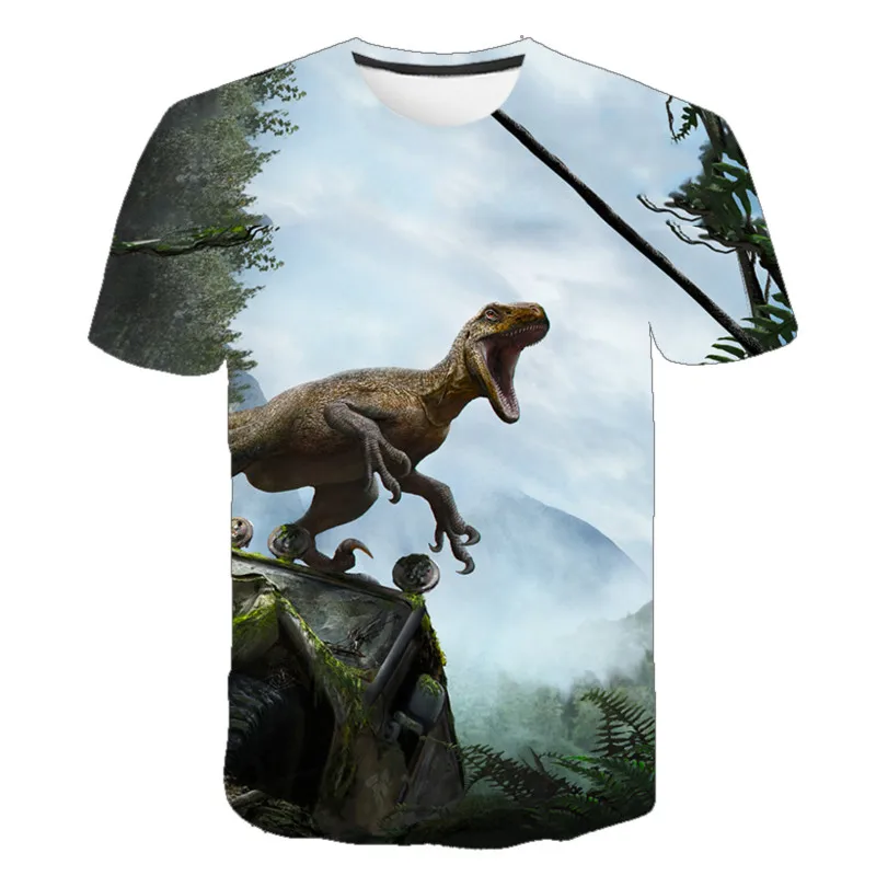

2021 Summer Children's Anime 3D Printing Dinosaur World Tyrannosaurus Flying Dragon Fashion Harajuku Round Short Sleeve T-shirt