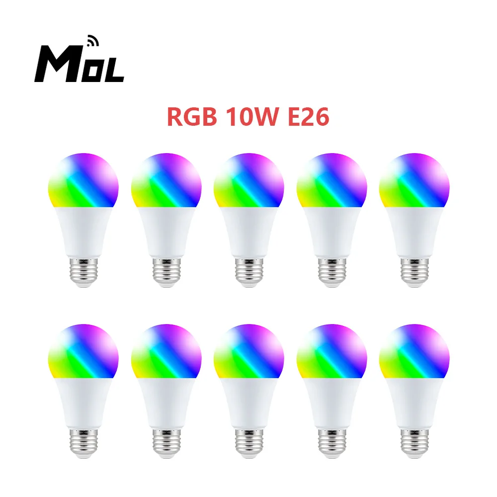 

E26 10PCS Lamp Led RGB Light Dimmable 10W RGBW Led Lamp Colorful Changing Bulb Led Lampada RGBW White Decor Home