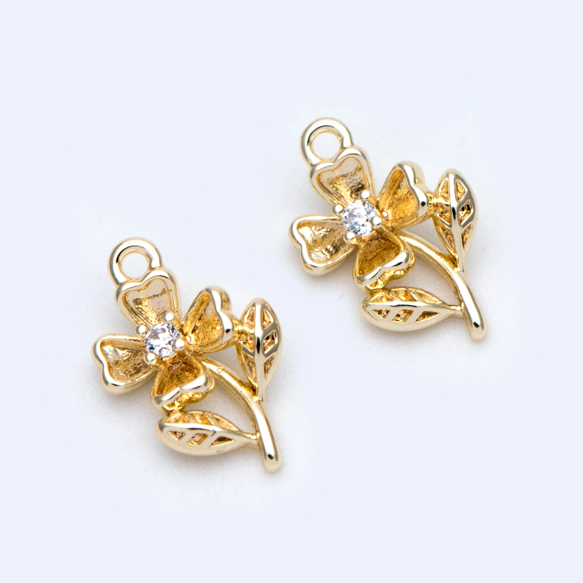 

10pcs Gold CZ Flower Charms 12x7mm, 18K Gold plated Brass, Cubic Zirconia Floral Pendants, For Jewelry DIY Findings (GB-973)