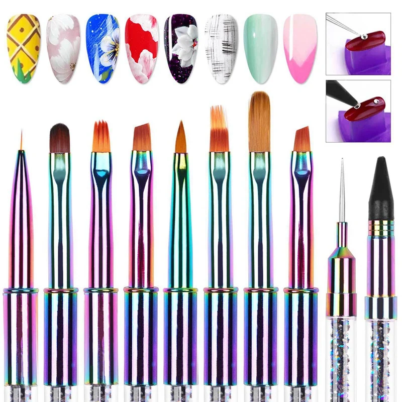 

2PCS Dual Ended Nail Art UV Gel Extension Builder Flower Painting Pen Brush UV Gel Nail Art Brush Manicure Tool, 5 & 2