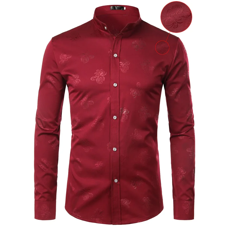 Рубашка мужская с цветочным принтом повседневная приталенная воротником