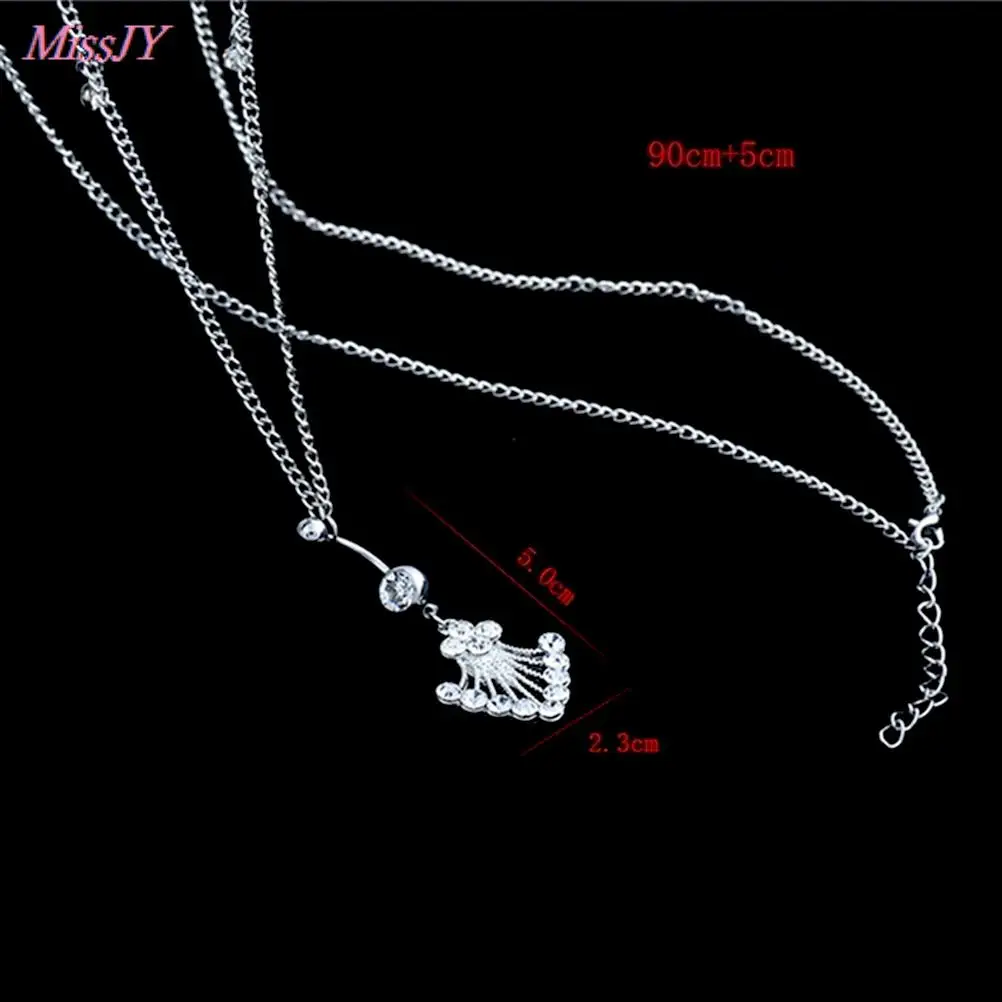 New Dainty Rhinestone Crystal Bar Waist Chain Stainless Steel Pendant Piercing Belly Barbell Navel Ring With 3Colors |