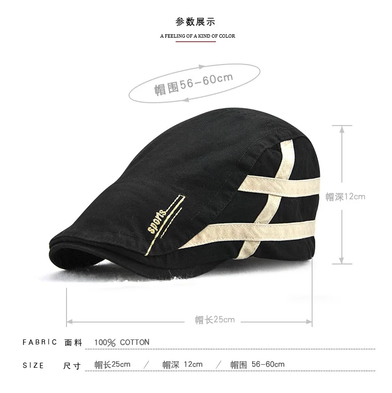 100% Cotton Berets Caps for Men Casual Striped Visors Sun Hats Gorras Planas Unisex Hat