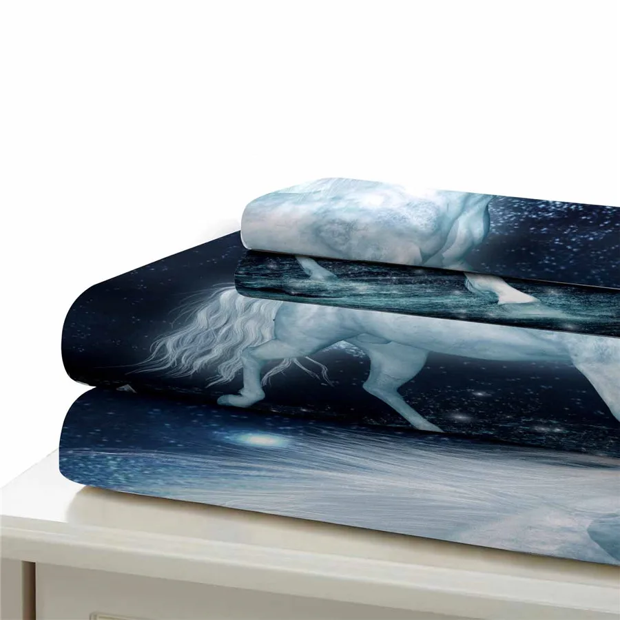 Набор постельного белья с объемным рисунком единорога пододеяльник принтом