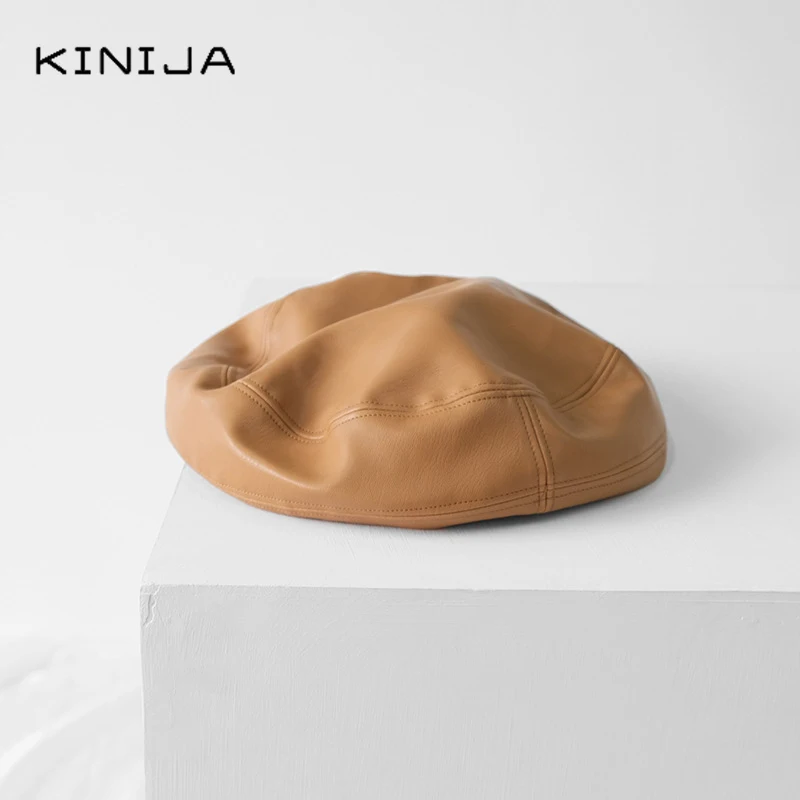 Модный плоский берет кепка для женщин повседневная шапка из искусственной кожи