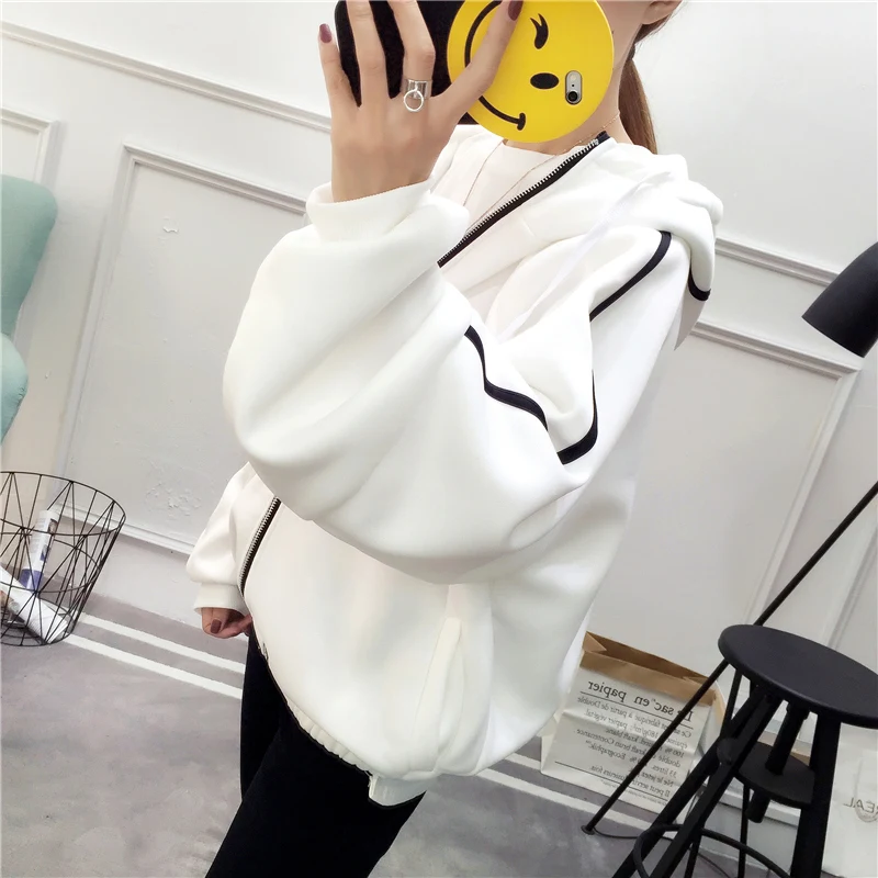 Женская толстовка на молнии черно-белая Свободная Повседневная Толстовка