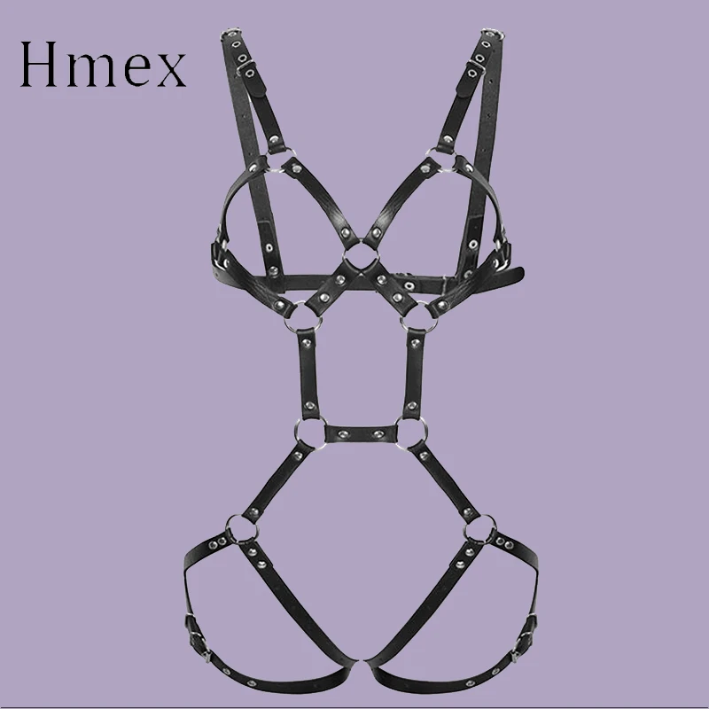 Sexy Leather Bondage Full Body Harness Belt Women Exotic Body Caged Straps Garter Belt Hollow Out Bondage Lingerie Underwear