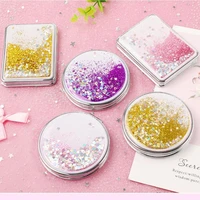 2 face mini pocket makeup mirror creative cosmetic compact mirrors with flowing sparkling sand can wholesale lettering t0125