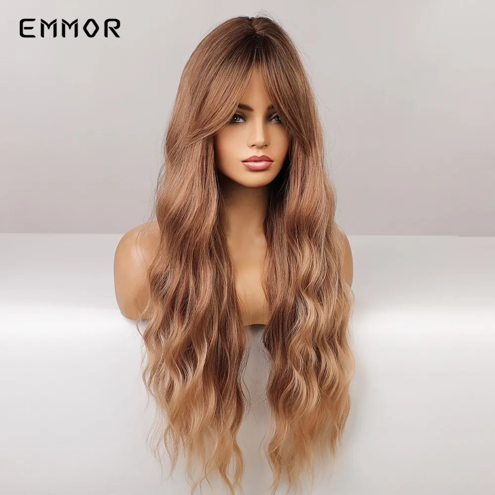 Emmor длинные волнистые волосы парик Омбре коричневые блонд синтетические парики с