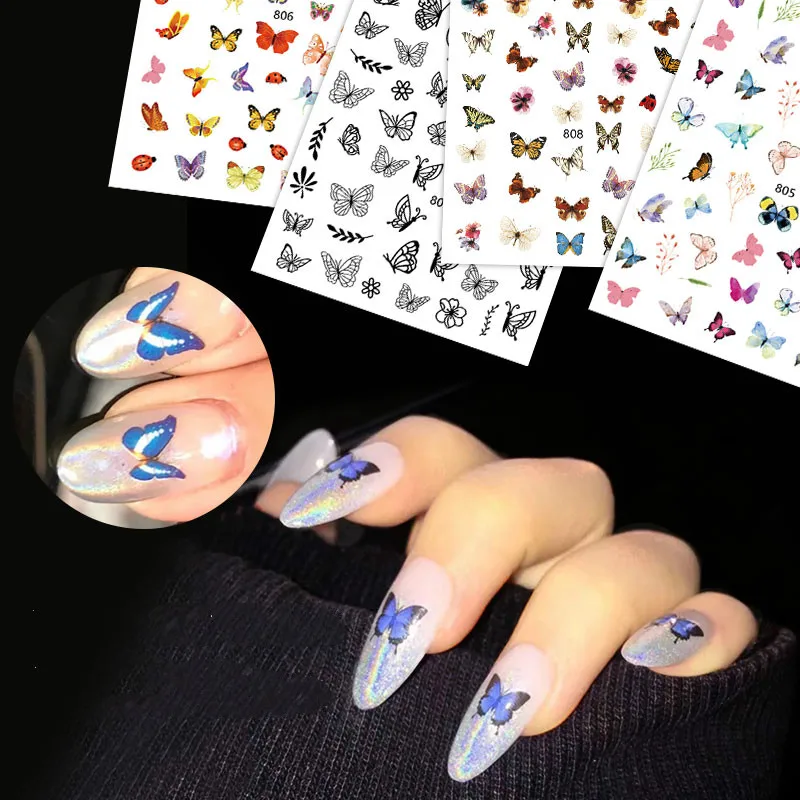 

1 лист Ins Водонепроницаемый наклейки на ногти бабочки 3D милые трафареты в виде бабочек для дизайна ногтей наклейки Обертывания для художест...