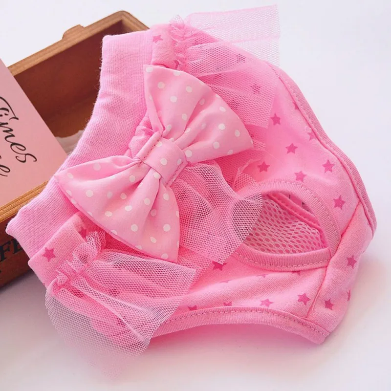 Tow Pcs Dog Bowknot Physiological Pants Two Pack Blue and Pink Cotton All Seasons Dot | Дом и сад