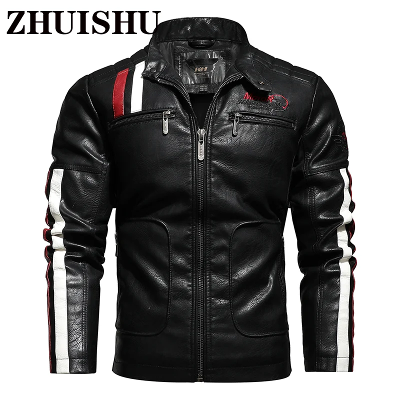 

Men's New Leather 2021 Motorcycle Jacket Embroidered Flying Jacket Casual Fashion Autumn/Winter Velour PU Coat Free Shipping