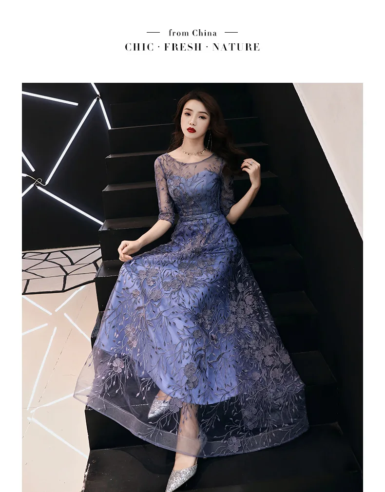 ES2746 Robe De Soiree вечерние платья с коротким рукавом длинные трапециевидные Формальные платья в пол с круглым вырезом женские элегантные платья