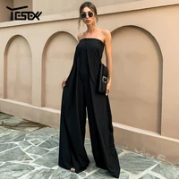 yesexy new fashion summer sexy jumpsuit women elegance off shoulder backless rompers slash neck long overalls black oversize