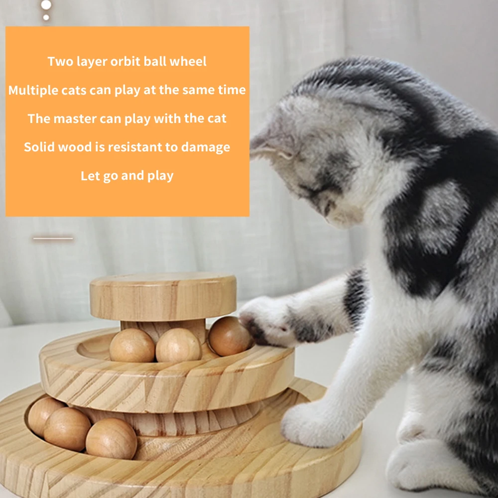 

cat turntable toy Wooden Turntable Rolling Ball Three-Layer Bite Resistant Cat Toy Pet Interactive Toy Cat Three-Layer Turntable
