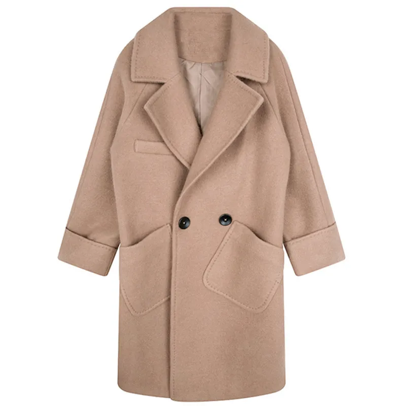 Женское зимнее пальто с длинным рукавом теплое одноцветное шерстяное женское