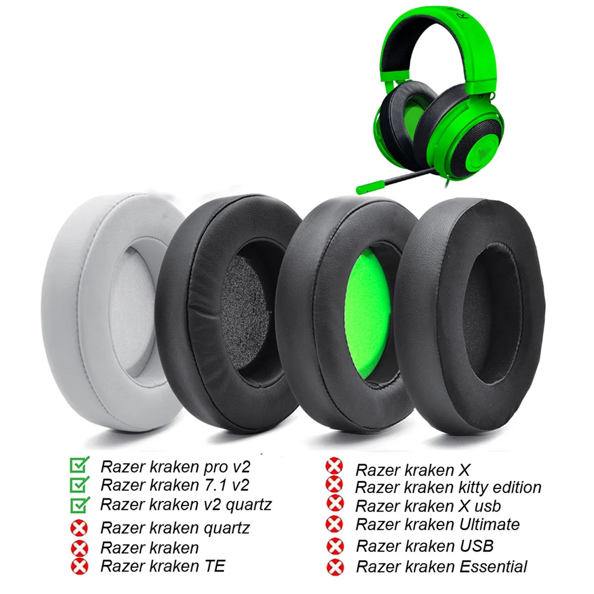 

New Replacement Earpads Foam Ear Pads Cushions For Razer Kraken 7.1 Chroma V2 USB Gaming Pro V2 Headphone Earmuffs