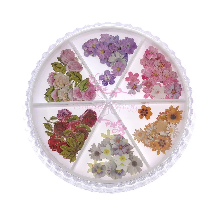 Japanese Style Simulation Rose Daisy Sakura Flower Decals Wood Pulp Slices Paper Nail Art Ornament Crafts DIY Design Decorations | Красота и