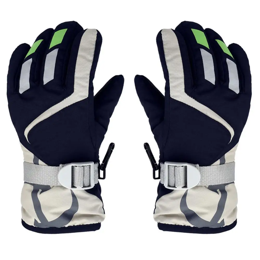 navy blue gloves Детские зимние водонепроницаемые ветрозащитные Теплые Детские Лыжные Сноуборд перчатки утолщение W/регулируемый ремень для верховой езды высокого качества - Цвет: navy blue gloves