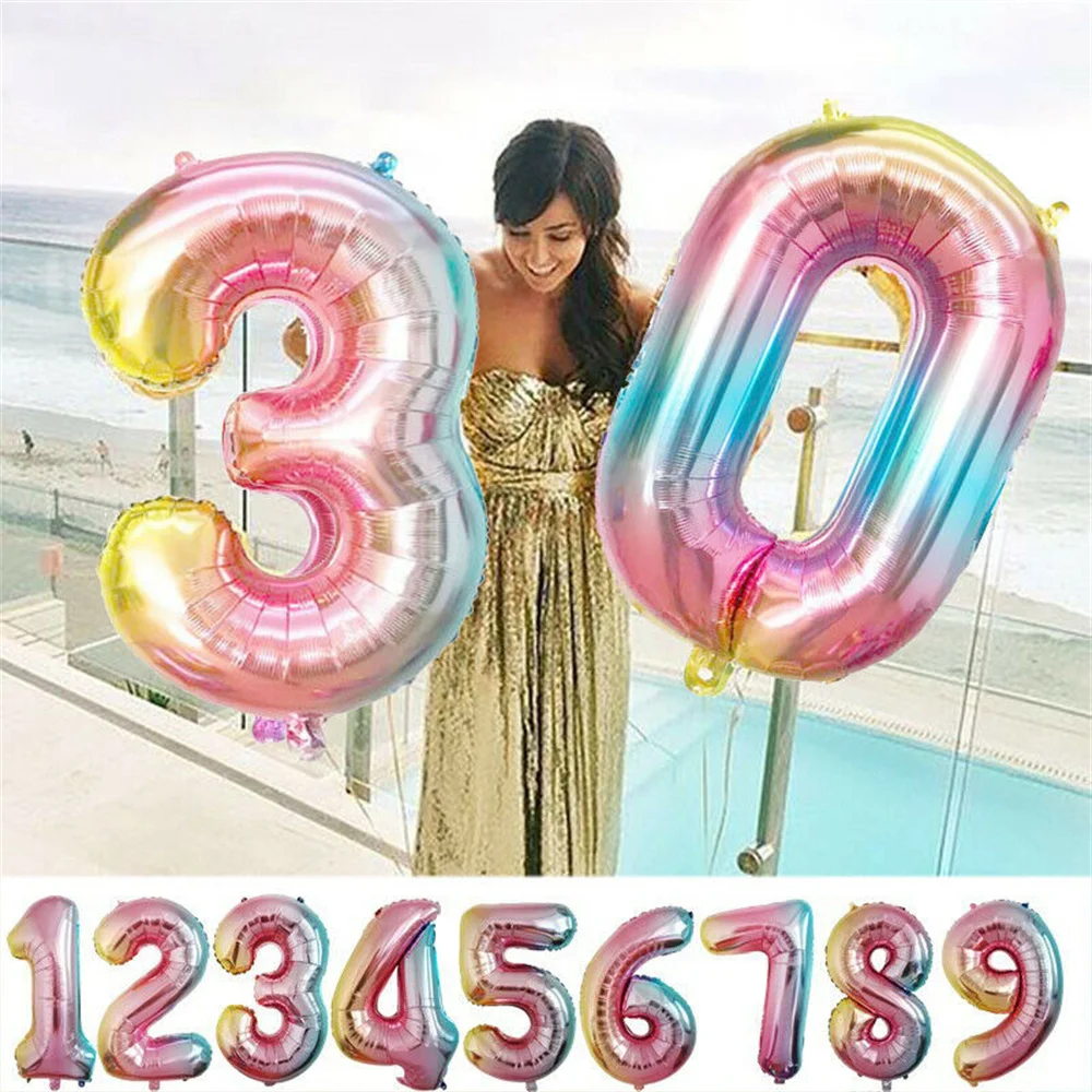 

Rainbow 32inch 0-9 Numbers Foil Helium Balloons Kids Party Decoration Age Happy Birthday Wedding Digital Balloon Baby Shower