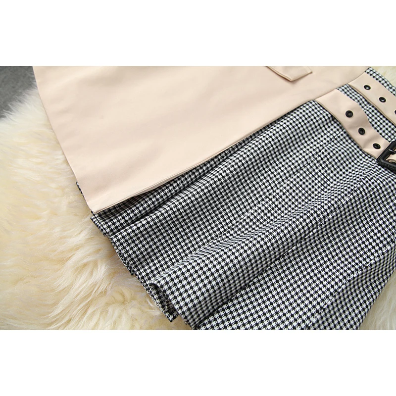 

2021 HIGH STREET Newest Designer Runway Suit Set Women's Houndstooth Patchwork Jacket Mini Skirt Suit