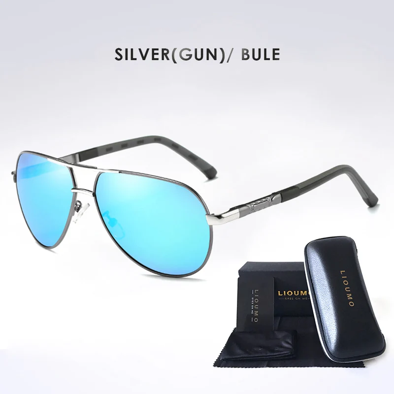 Silver-Blue LIOUMO, Лидирующий бренд, мужские, Ретро стиль, алюминий, HD, поляризационные солнцезащитные очки, классические, солнцезащитные очки, покрытие линз, очки для вождения, для мужчин/женщин - Цвет линз: Silver-Blue