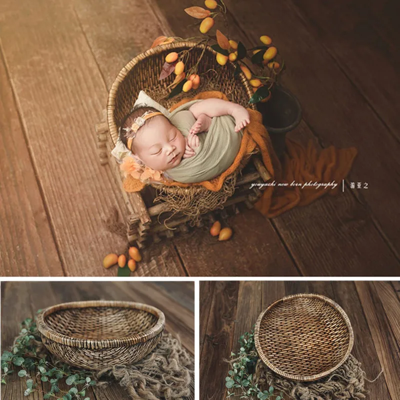 

Newborn Baby Photography Props Handmade Rattan Basket Vintage Newborn Prop for Photo Shoot Boy Fotografia Accessories Background