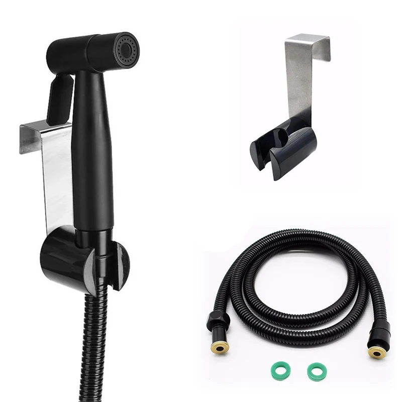 Bidet Sprayer set Hongdec SUS Матовый Черный Ручной Биде Туалет Shattaf Опрыскиватель с настенным кронштейном 1/" Т-переходник для шланга набор - Цвет: Bidet Sprayer set