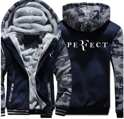 

Winter Jacket men Thicken Zipper Hooded RF Roger Federer Sweatshirt Outwear Warm Coat male casual Clothing