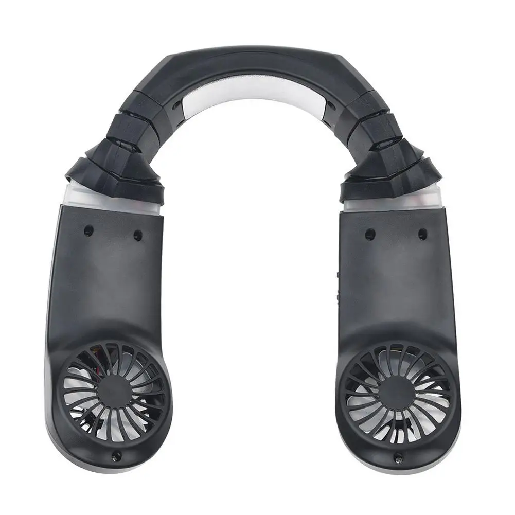 

Summer Earphone Design Neck Cooler fan Hands Free Mini Portable Adjustable Sport Neck Band Dual Semiconductor Chip Cooling Fan