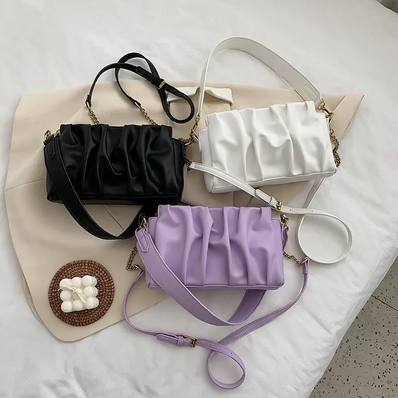 

Fashion Ruched Soft Leather Purses Handbags Women Shoulder Crossbody Bags 2021 New Luxury Designer Totes Ladies Messenger bag