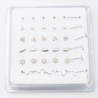 36pcspack 925 sterling silver nose stud leaf tiny ball flower mix nose rings nariz piercing jewelry