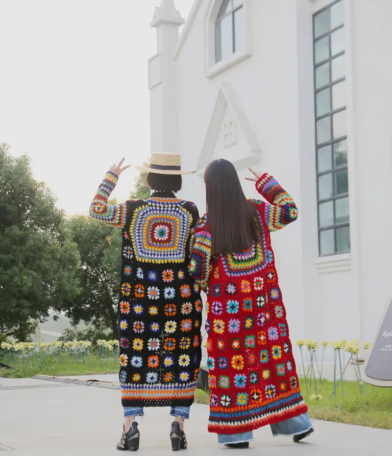 Весна, Пальто Harajuku, свитера, шерсть, Цветочный кардиган, свитер, куртка, богемный Национальный стиль, женские длинные свитера