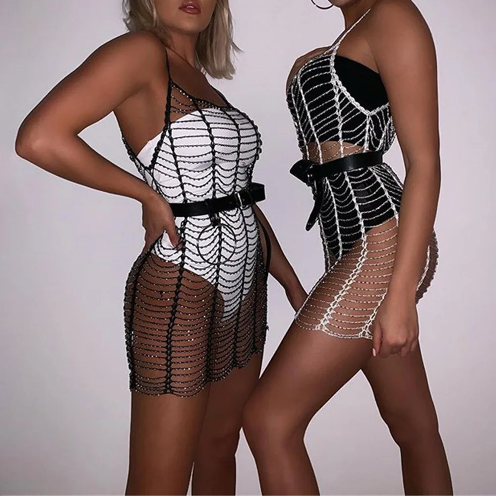 Женская цепочка для тела модное ювелирное изделие прозрачное Сетчатое платье