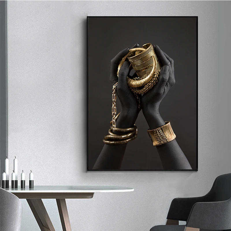 Черно золотой браслет ручной работы Холст Картина африканские постеры и принты