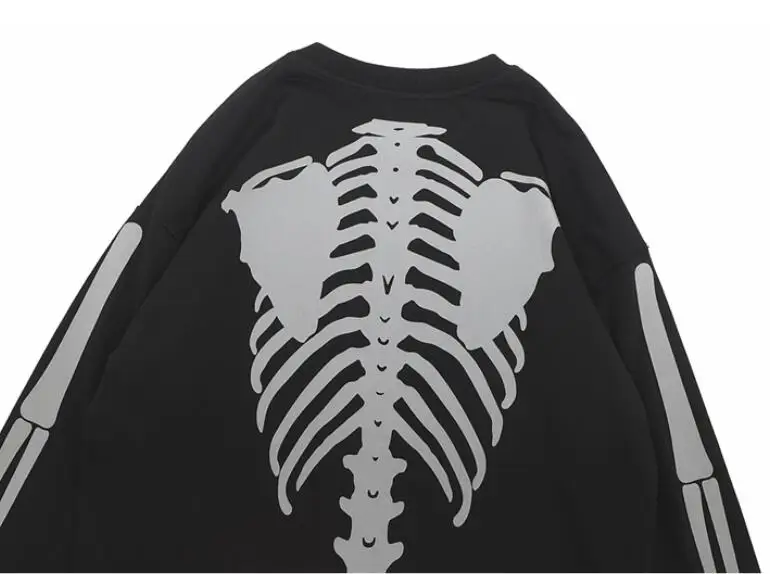 

High Street Oversized Hoodie Sweatshirt Men Diablo Bone Skull Print Sweatshirts Vintage O-Neck Casual Pullover Couple Streetwear