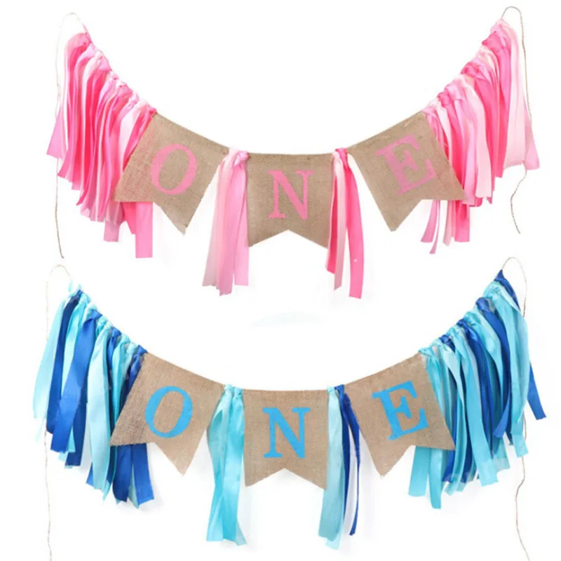 1 комплект детский первый день рождения синий розовый баннерный стул один год