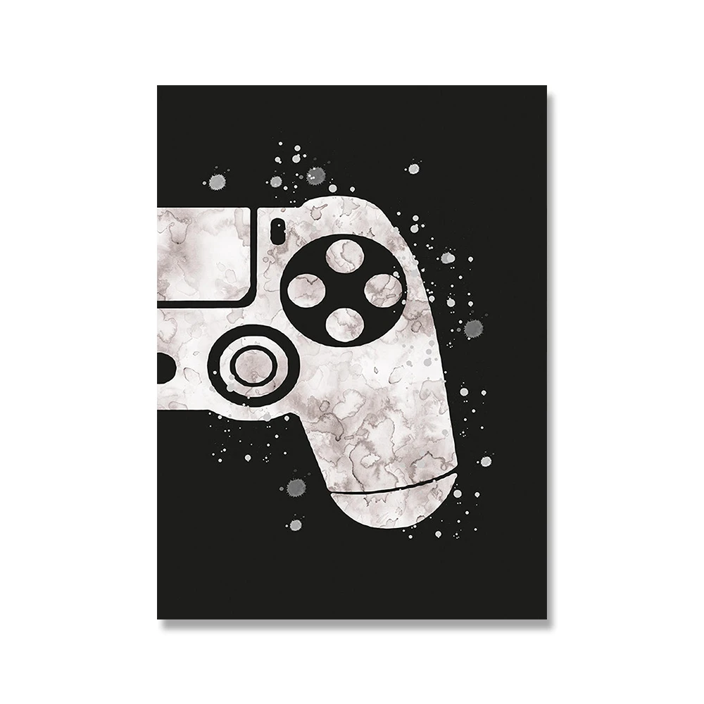 

Watercolor Black And White Poster Print Gamepad Illustration Wall Picture Game Joystick Canvas Painting For Kids Room Home Decor