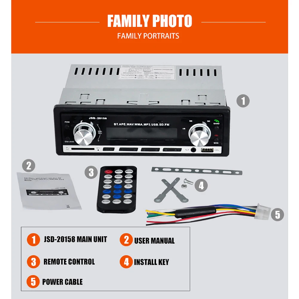 JSD 20158 аудио автомобиля SD USB MP3 MMC WMA авто стерео 1 Din автомобильное радио 12v Bluetooth V2.0 Aux